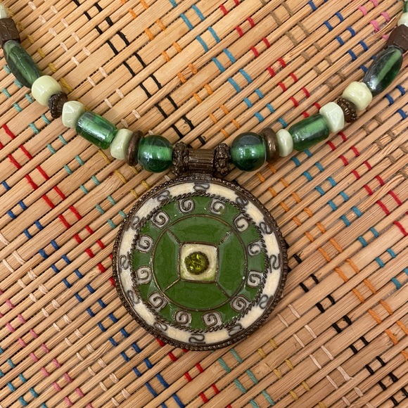 Jewelry - Green boho necklace, costume jewelry.